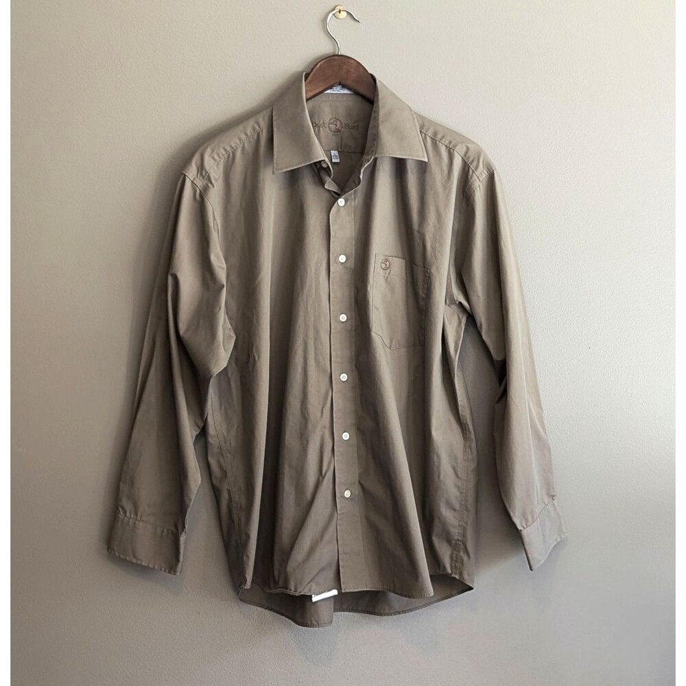 Duck Head Mens Large 16 16.5 L Wrinkle Free Button Up Shirt Khaki Brown LS